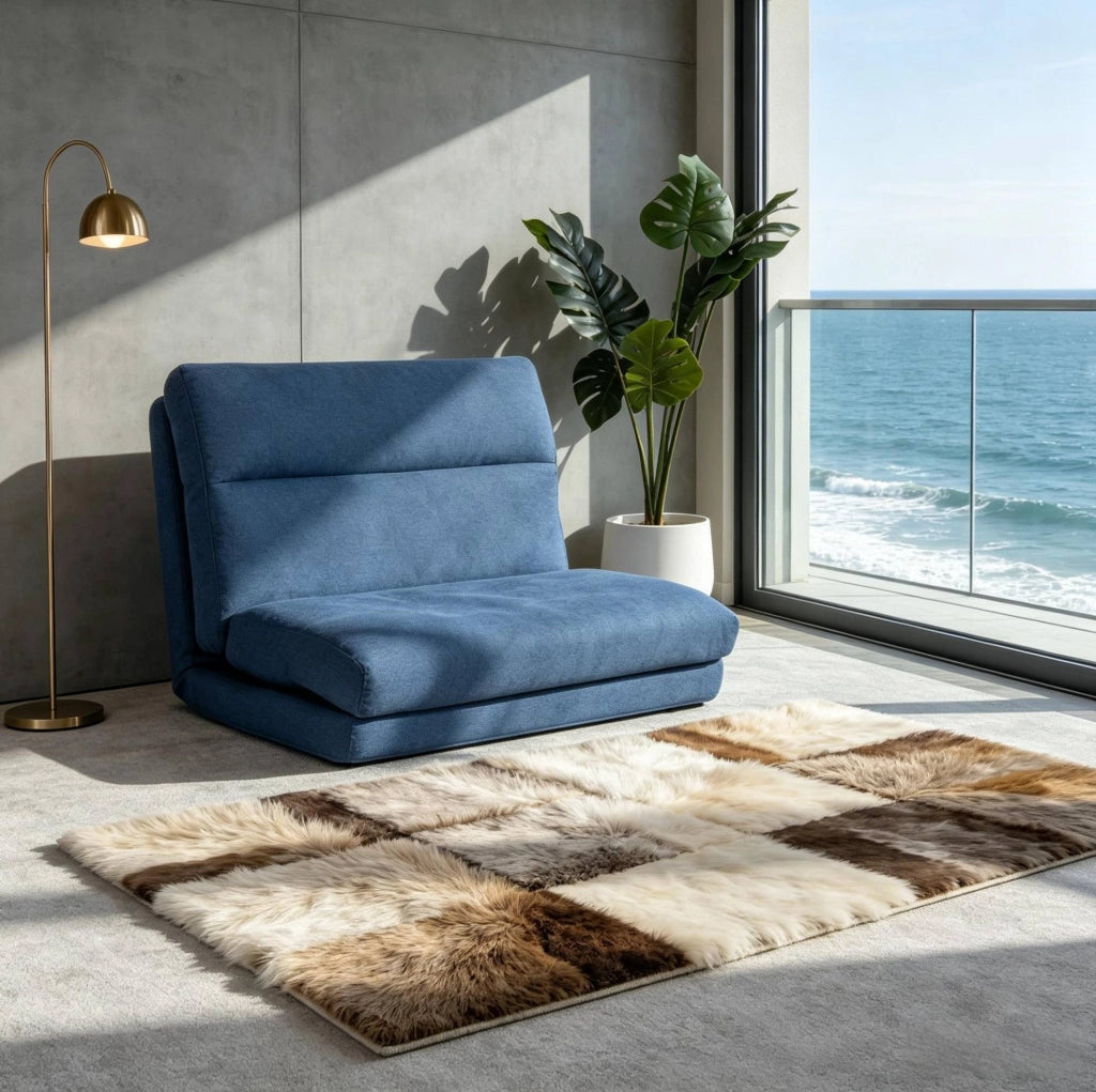 Poltrona da pavimento blu regolabile e trasformabile