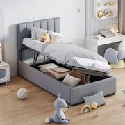 Letto singolo per bambini - Xylo - 90x200 - Grigio - Stelaio idraulico