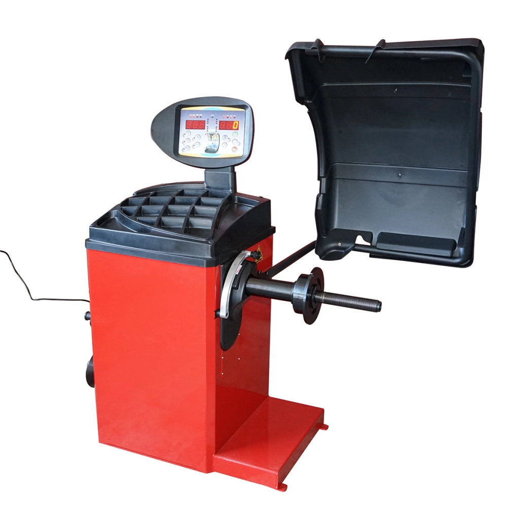 Macchina equilibratrice per ruote da 10 a 24 pollici, con programmi multipli, display digitale e 4 coni di centraggio