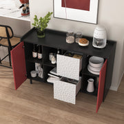 Credenza con 2 cassetti; vani aperti e armadietto chiuso in MDF nero e rosso 120 × 40 × 80 cm