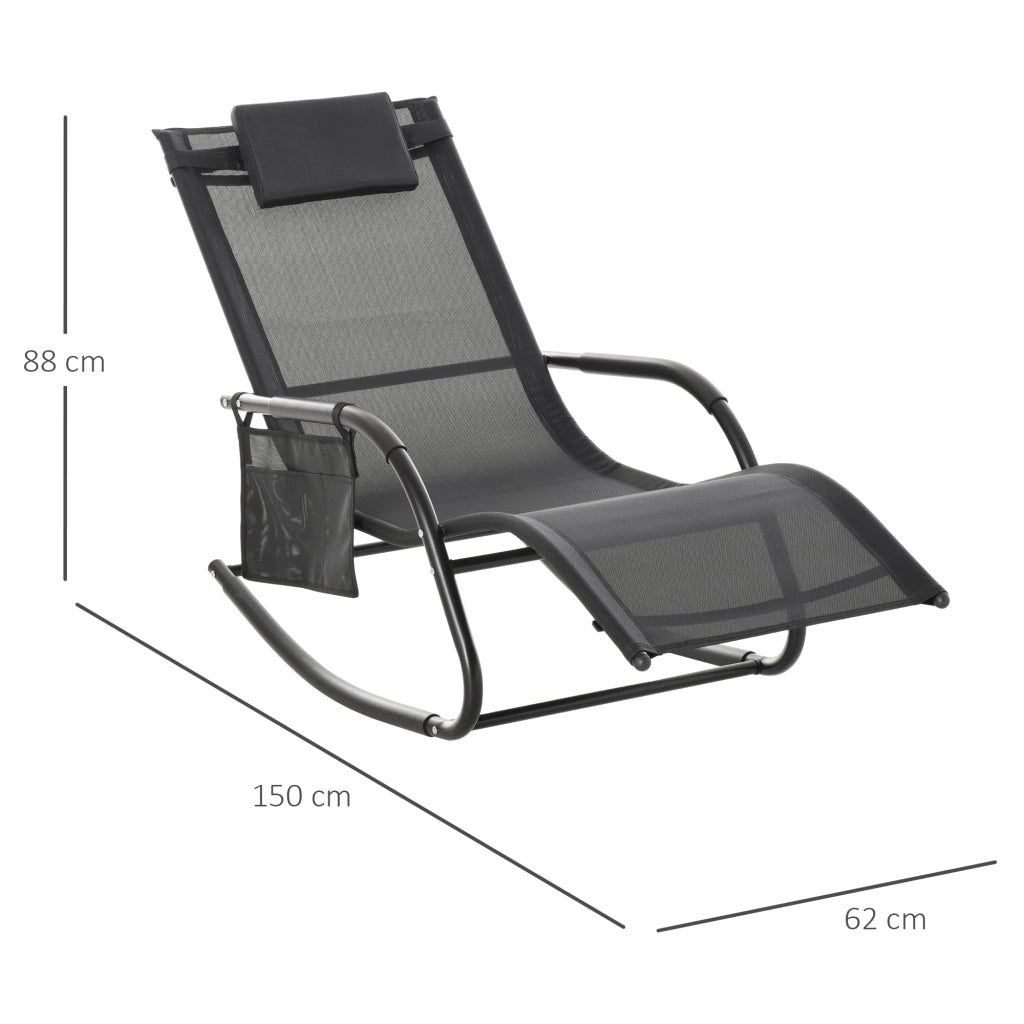 Poltrona a Dondolo Esterna con Braccioli e Tasca Laterale ¨C Minimal ¨C Nero 150x62x88 cm