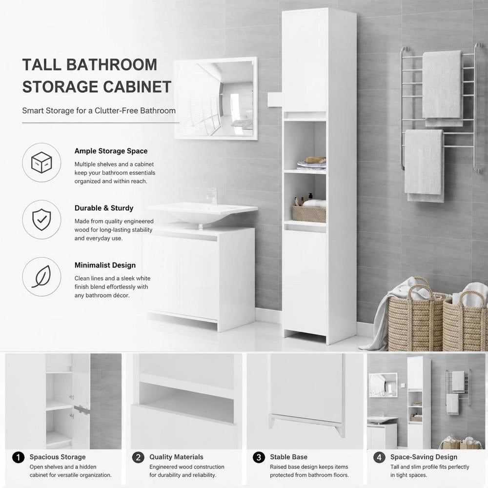 Bathroom Cabinet, White, 30x30x183.5 Cm, Wood-based Material