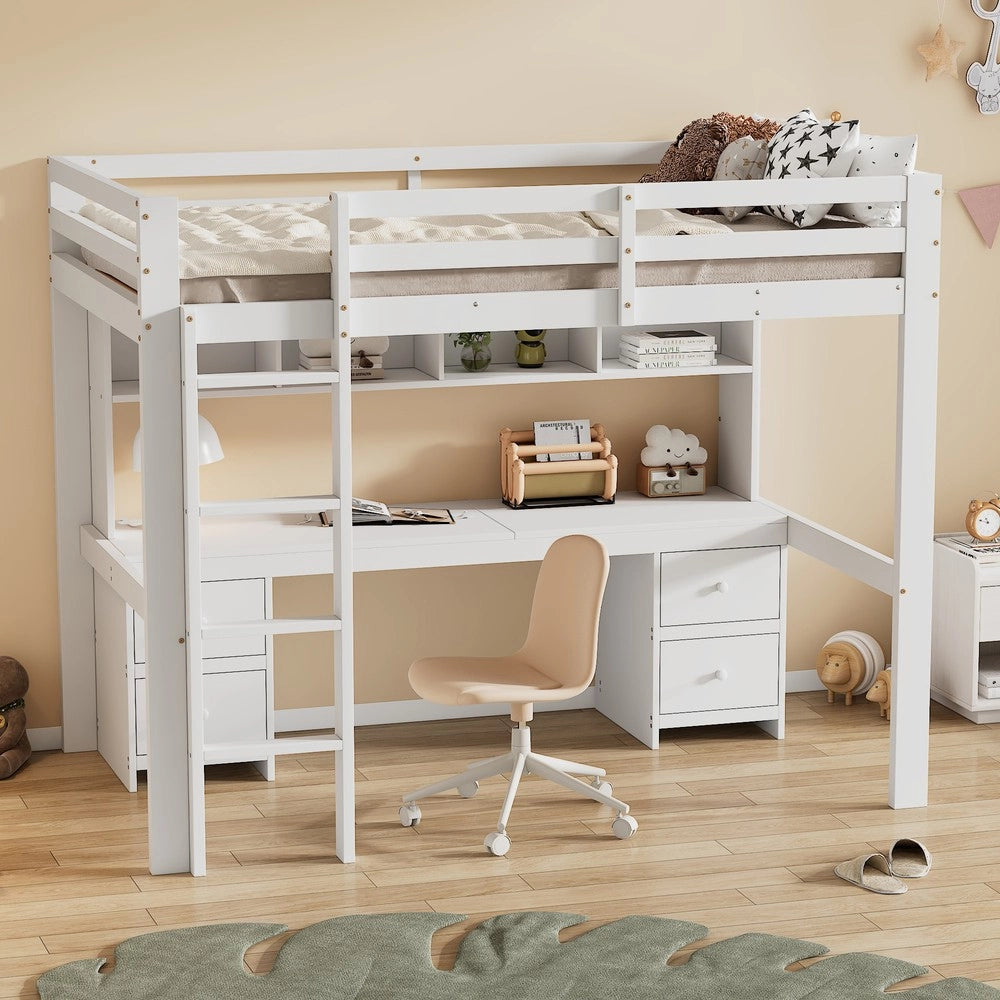 Letto a Soppalco con Scrivania e Contenitore ¨C MINIMAL ¨C Bianco 90x200