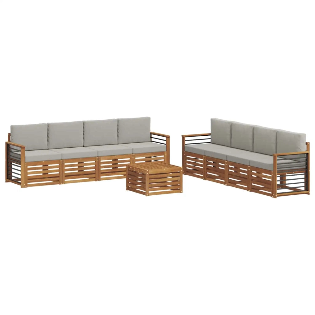 Set divani con cuscino 9 pcs Grigio Naturale e Chiaro 3374581