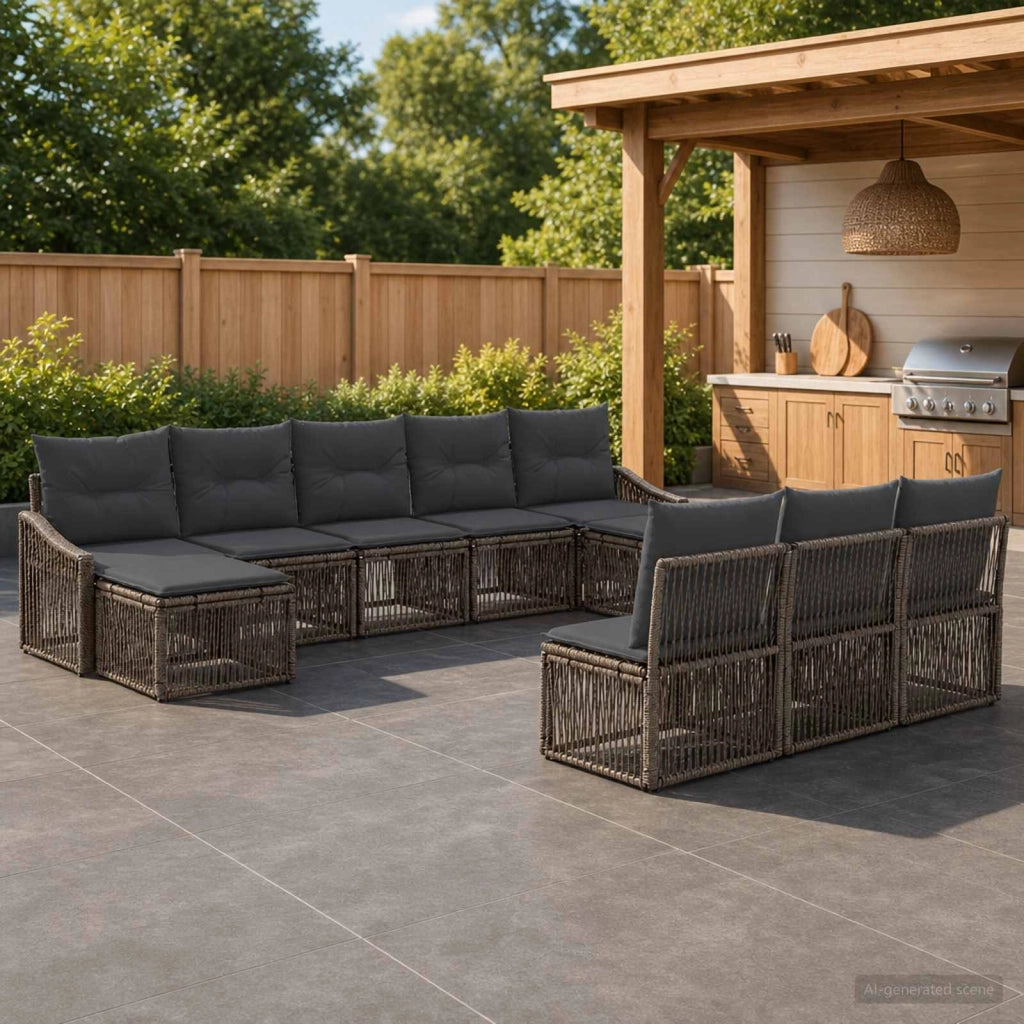 Set Divano da Giardino 10 pz Grigio polyrattan 3436127