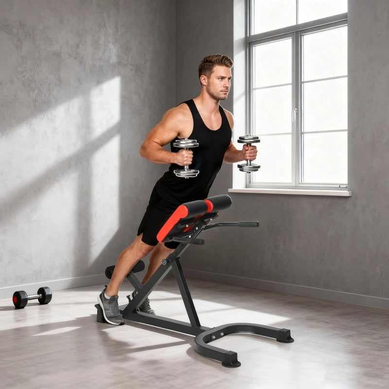 Sedia da allenamento, panca fitness, panca per pesi, in acciaio, regolabile, con maniglie, rosso+nero