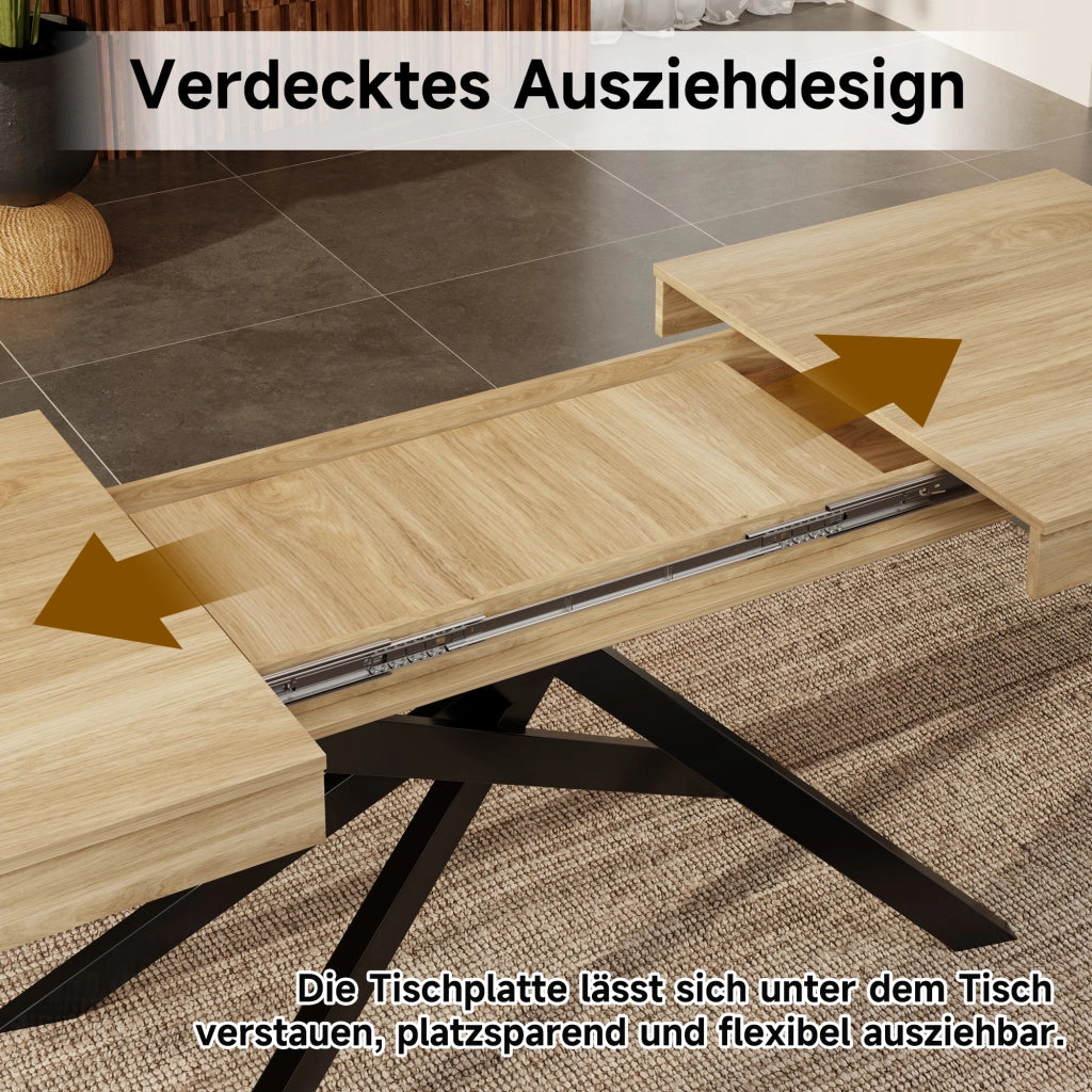 Tavolo da Pranzo Allungabile ¨C MINIMAL ¨C Rovere, Piano Rettangolare, Gambe in Metallo, 140/180x80 cm