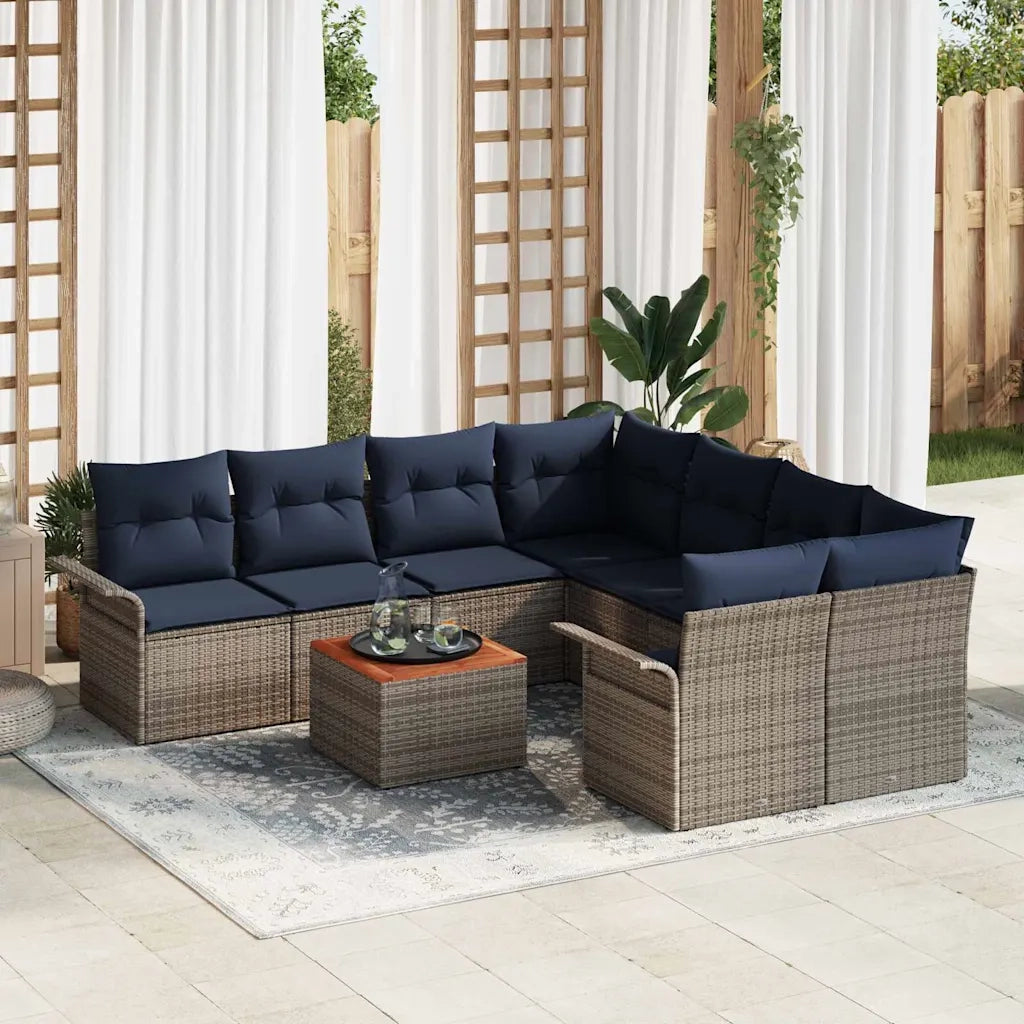 Set Divano da Giardino con cuscino 9 pcs Grigio polyrattan 3347311