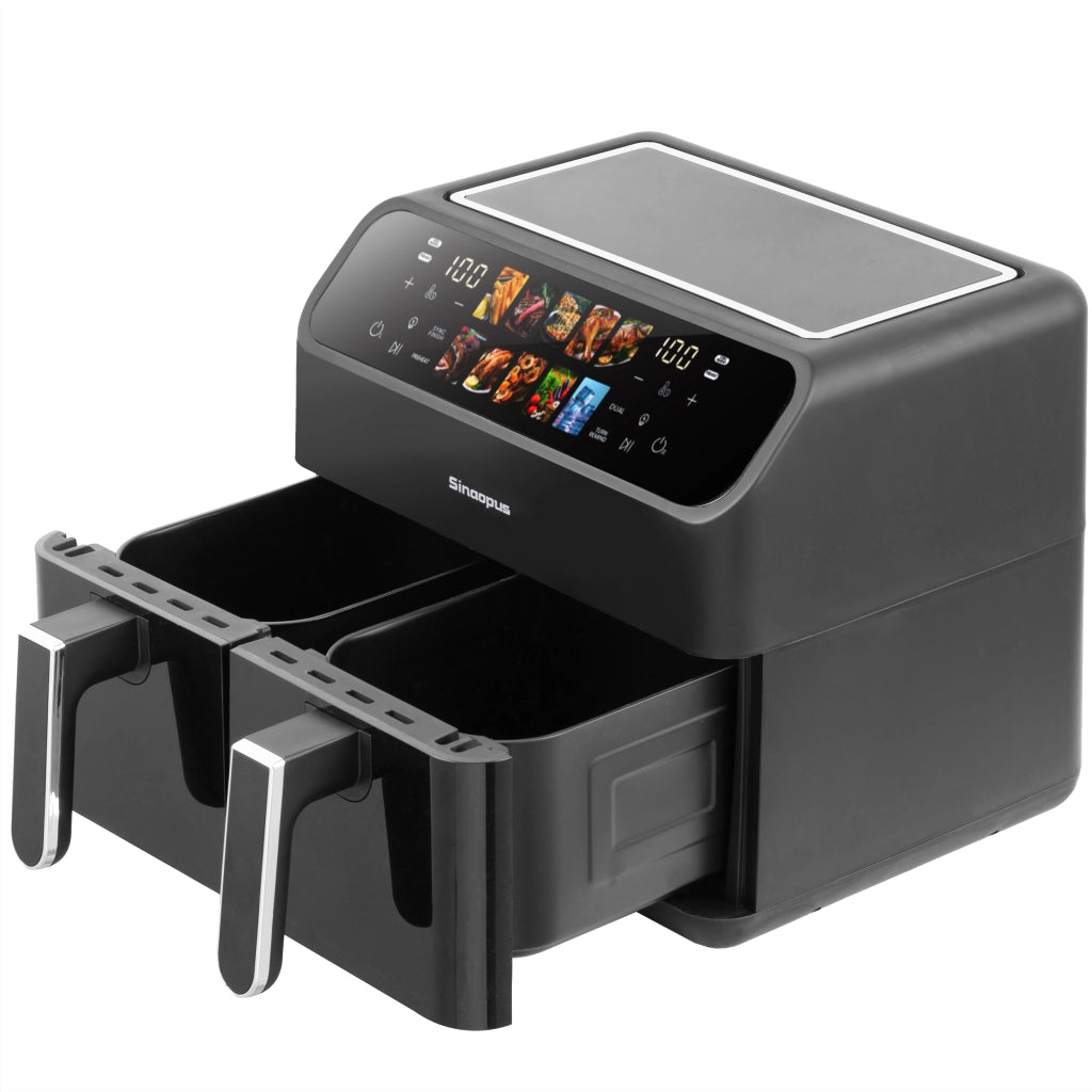 Friggitrice ad aria a doppio cestello 9 l 2000 W con display LED touch temperatura 80–200 °C e timer 60 min nera