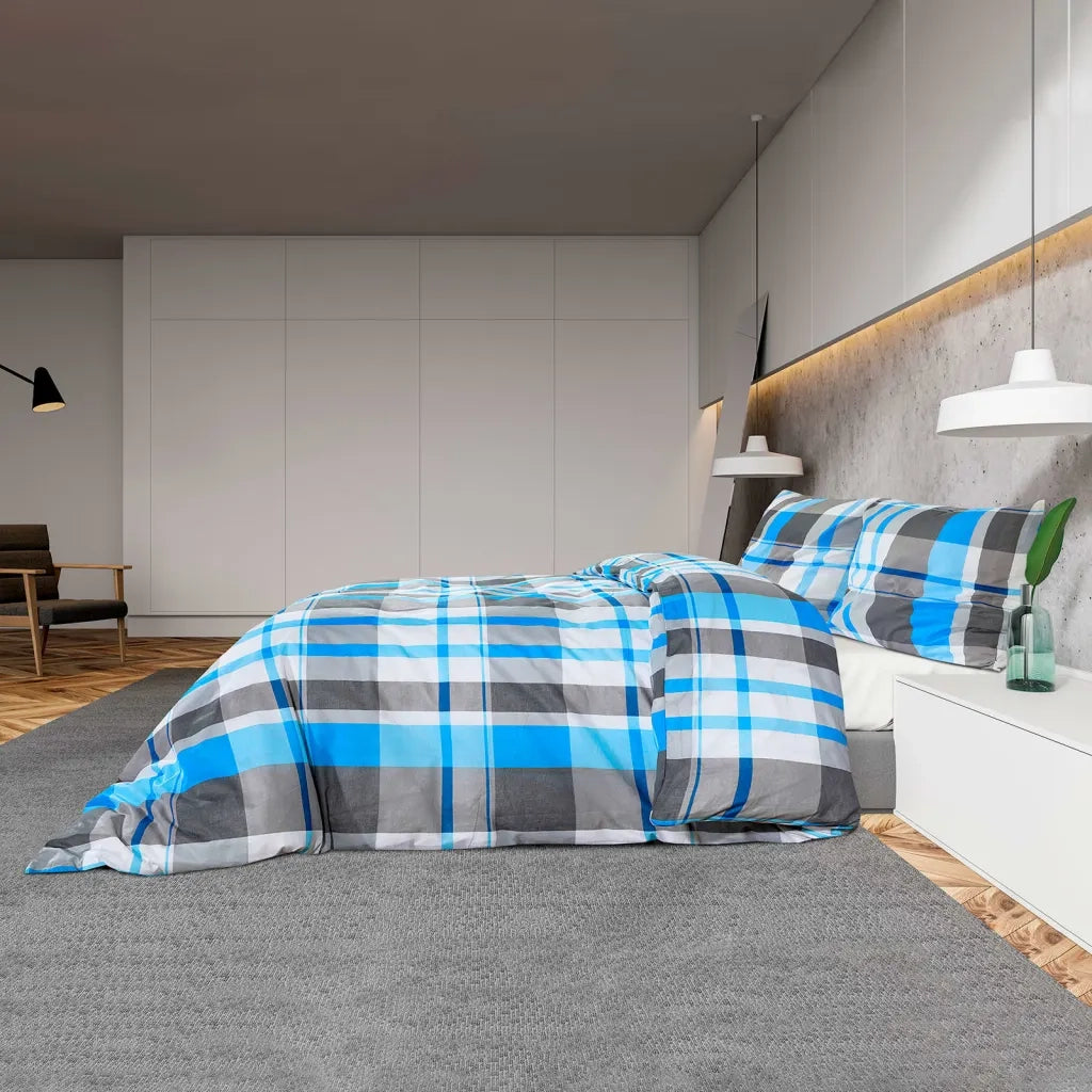 Set Copripiumino Blu e Grigio 140x200 cm in Cotone 136065
