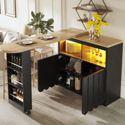 Tavolo bar estensibile mobile con LED e anta scorrevole in vetro, per cucina e soggiorno, nero, 135 × 39 × 100 cm