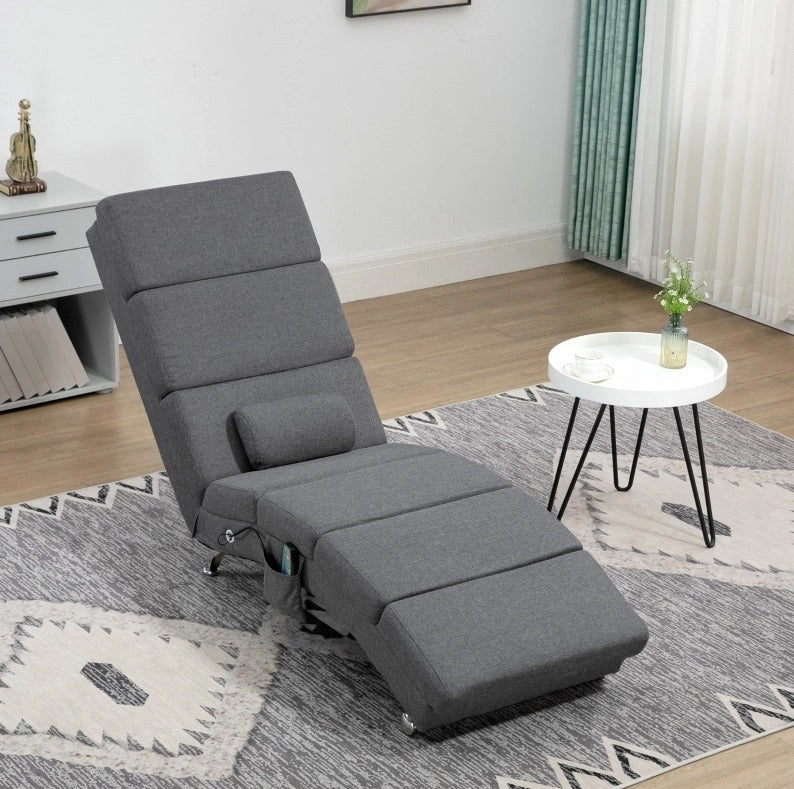 Poltrona Relax Elettrica con Funzione Massaggio, Schienale Alto, Telecomando, 5 Modalità, Cuscino, Grigio Scuro