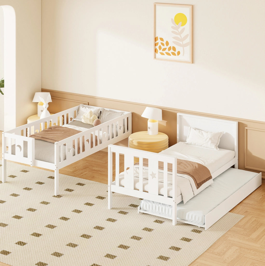 Letto a castello per bambini 90x200 cm bianco in legno con letto estraibile