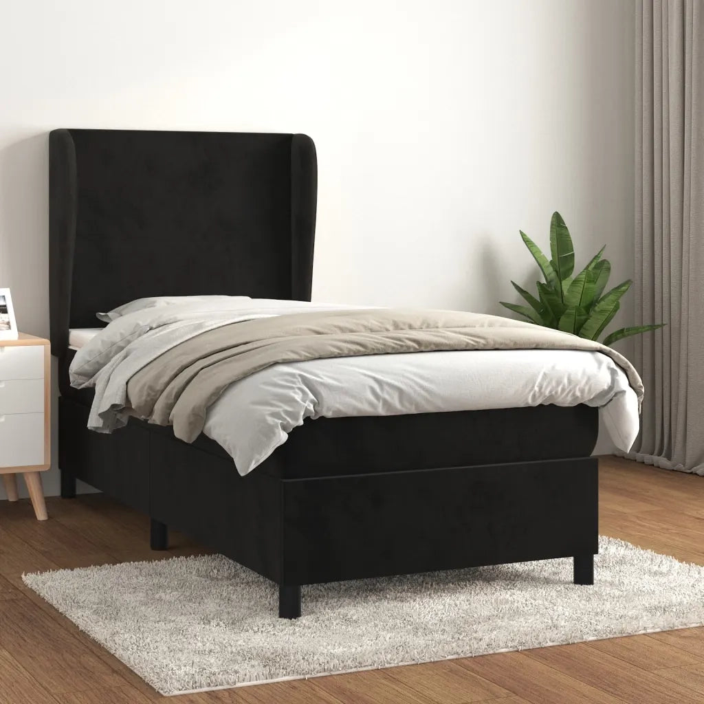 Giroletto a Molle con Materasso-Struttura Letto Nero 80x200 cm in Velluto 739938