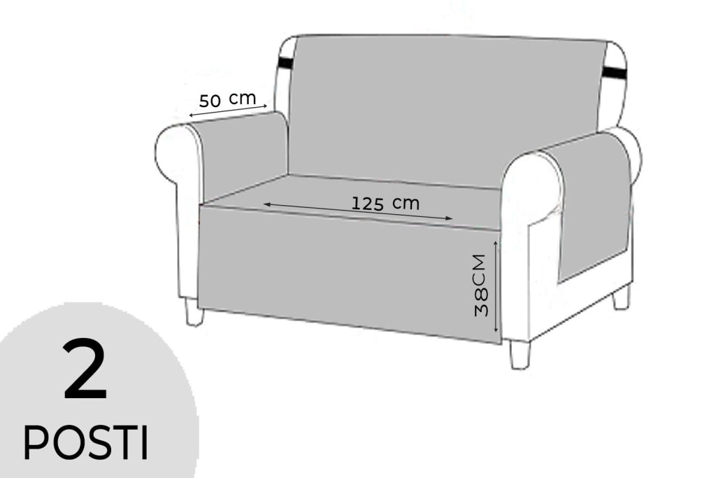 Copridivano Impermeabile Tasche Laterali Proteggi Divano Antimacchia Antiscivolo 2 Posti Blu