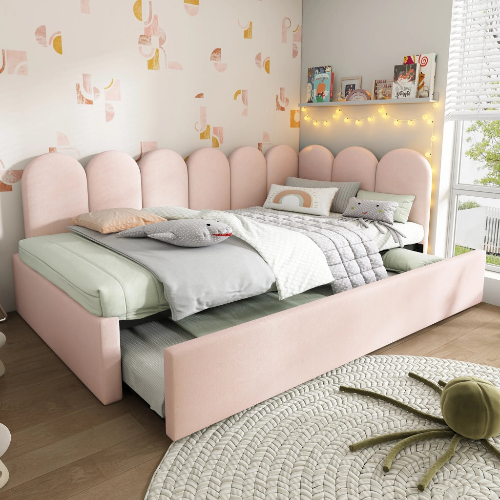 Letto da giorno 90x200 cm con letto estraibile 90x190 cm in velluto rosa