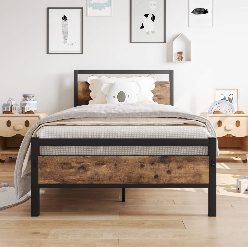 Letto singolo 90 x 200 cm in metallo e MDF con rete e vano sottoletto