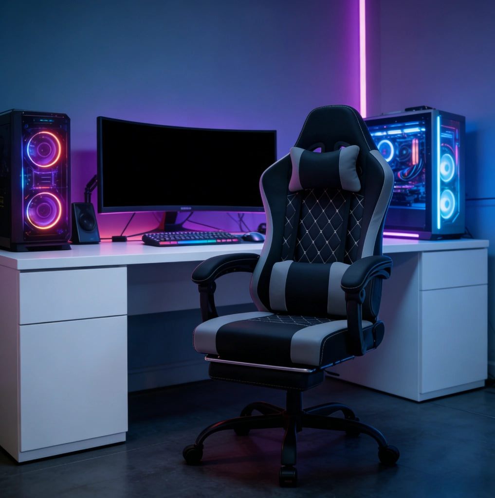 Sedia gaming ergonomica con massaggio USB e poggiapiedi