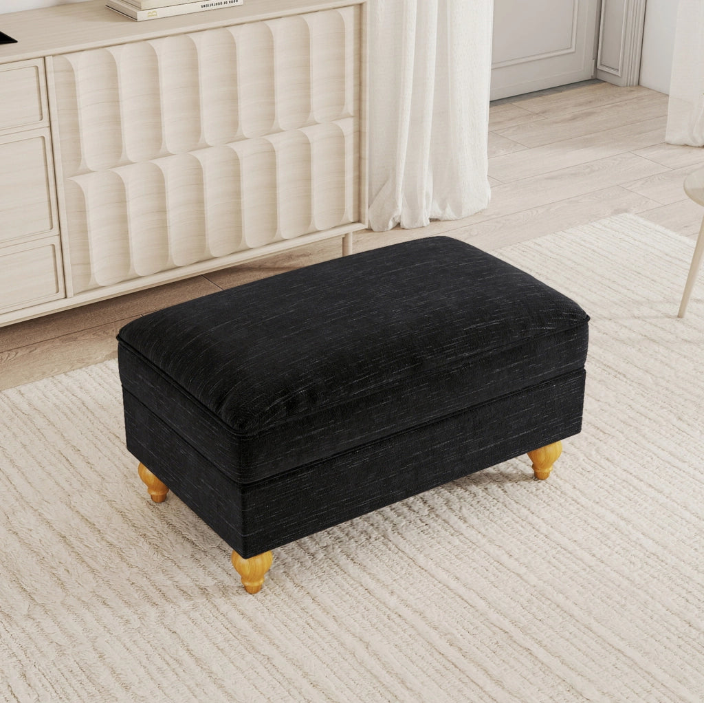 Pouf Windsor in tessuto chenille nero con design versatile