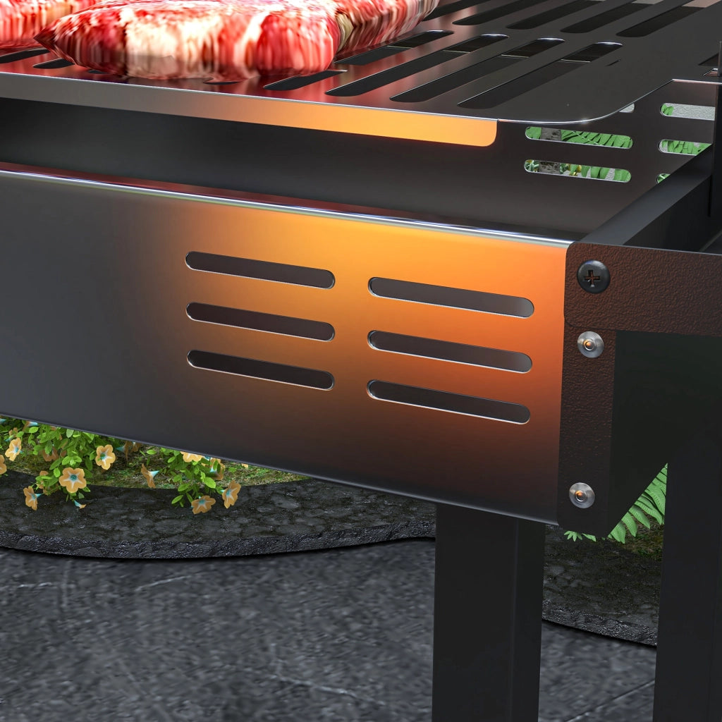 Barbecue a Carbone 3 Livelli con Girarrosto ¨C Xylo ¨C Acciaio Inox Nero 118x32x90 cm