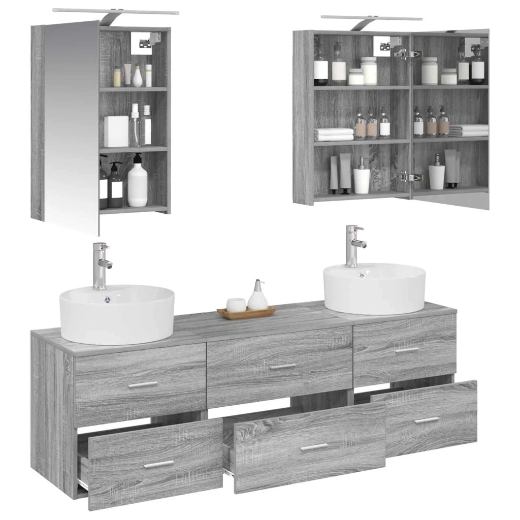 Set di mobili per il bagno 5 pz Sonoma grigio 3406876