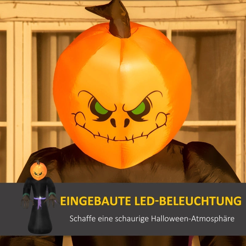 Fantasma gonfiabile con zucca 210 cm in poliestere nero e arancione con LED per Halloween interno ed esterno