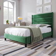 Letto imbottito 90x200 cm con rete a doghe e testiera in velluto verde scuro