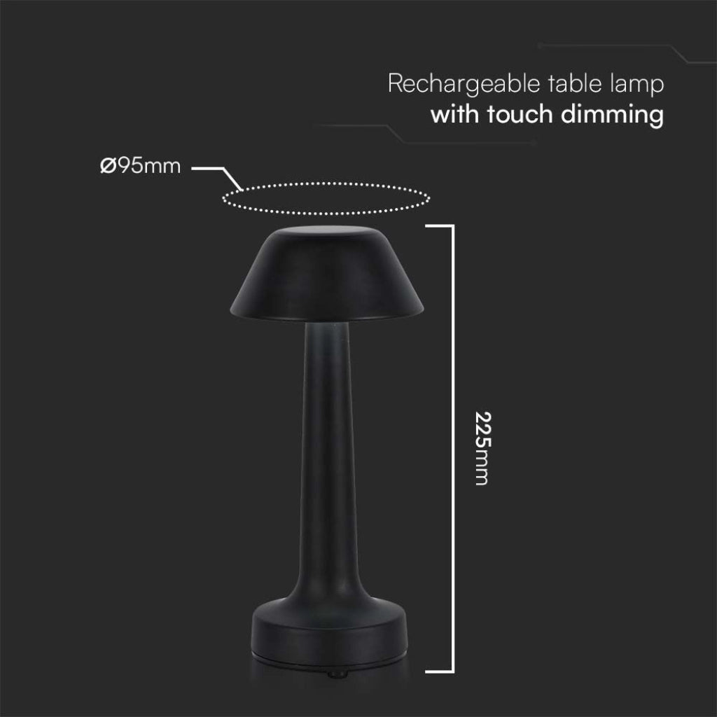 V-Tac Lampada LED da Tavolo 1W USB-C Touch Dimmerabile Nera