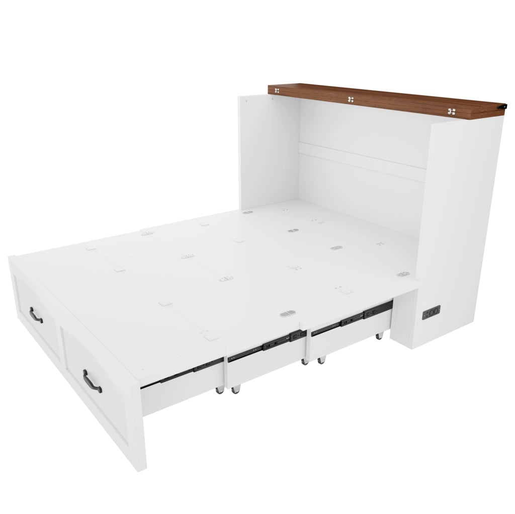 Letto a scomparsa ULEVR 140x200 cm con struttura estraibile, presa europea e ruote silenziose, bianco