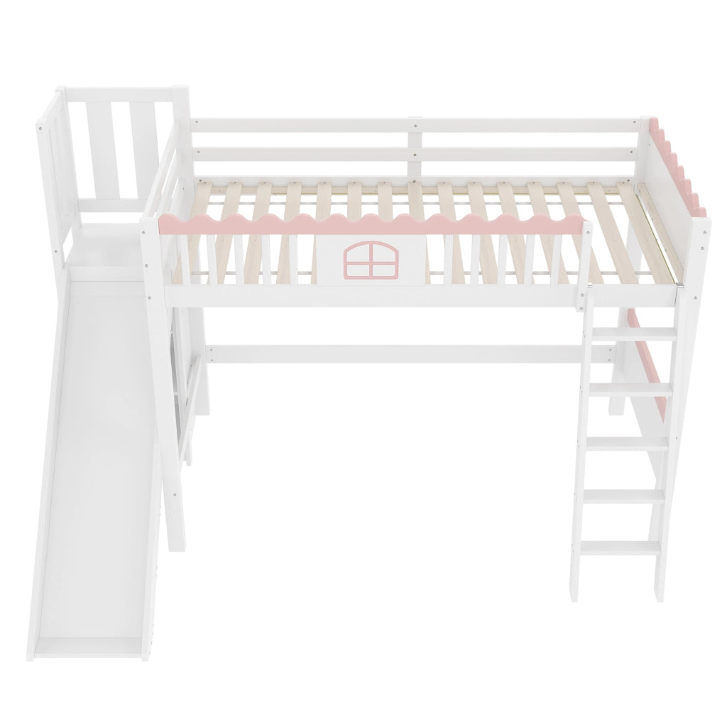 Letto a soppalco per bambini 90 x 200 cm con scivolo, LED e ripiani