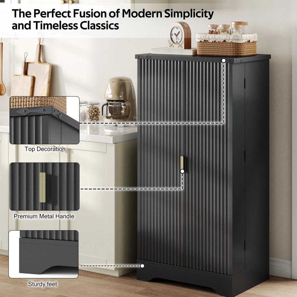 Mobile da cucina nero con LED sensore, doppia anta, ripiani regolabili 120x60,5x40 cm