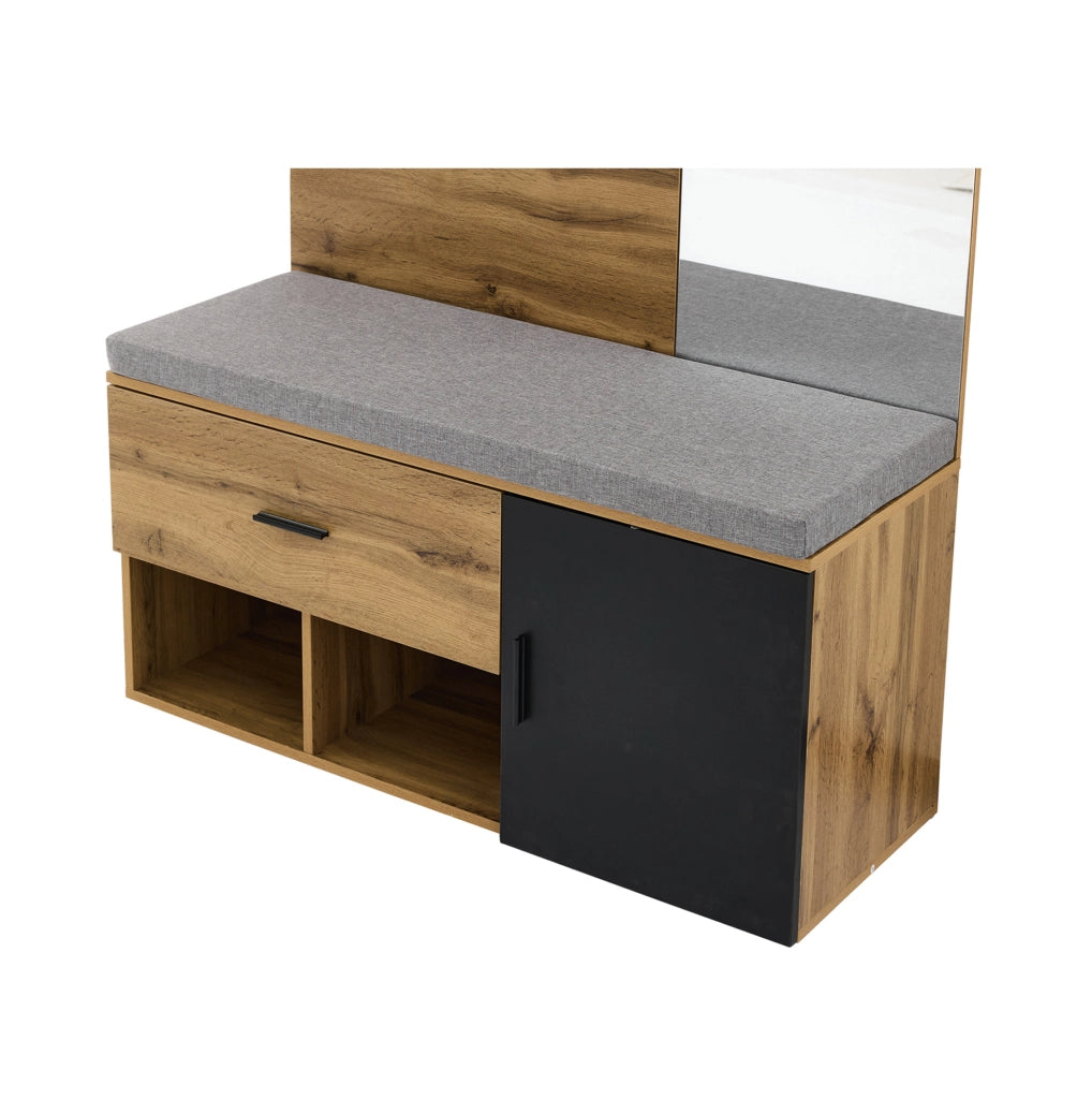 Garderoba moderna in effetto legno con specchio e scarpiera