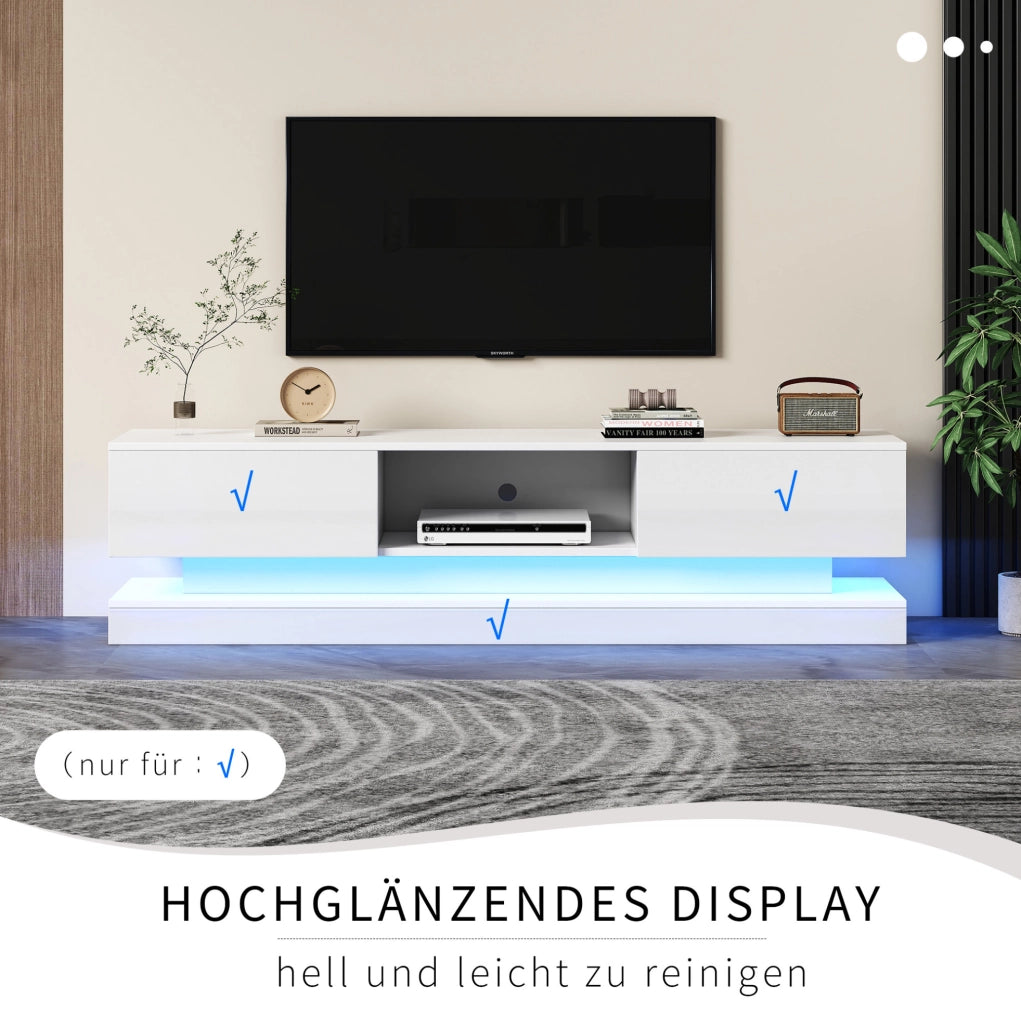 Mobile TV laccato bianco lucido con LED e cassetti