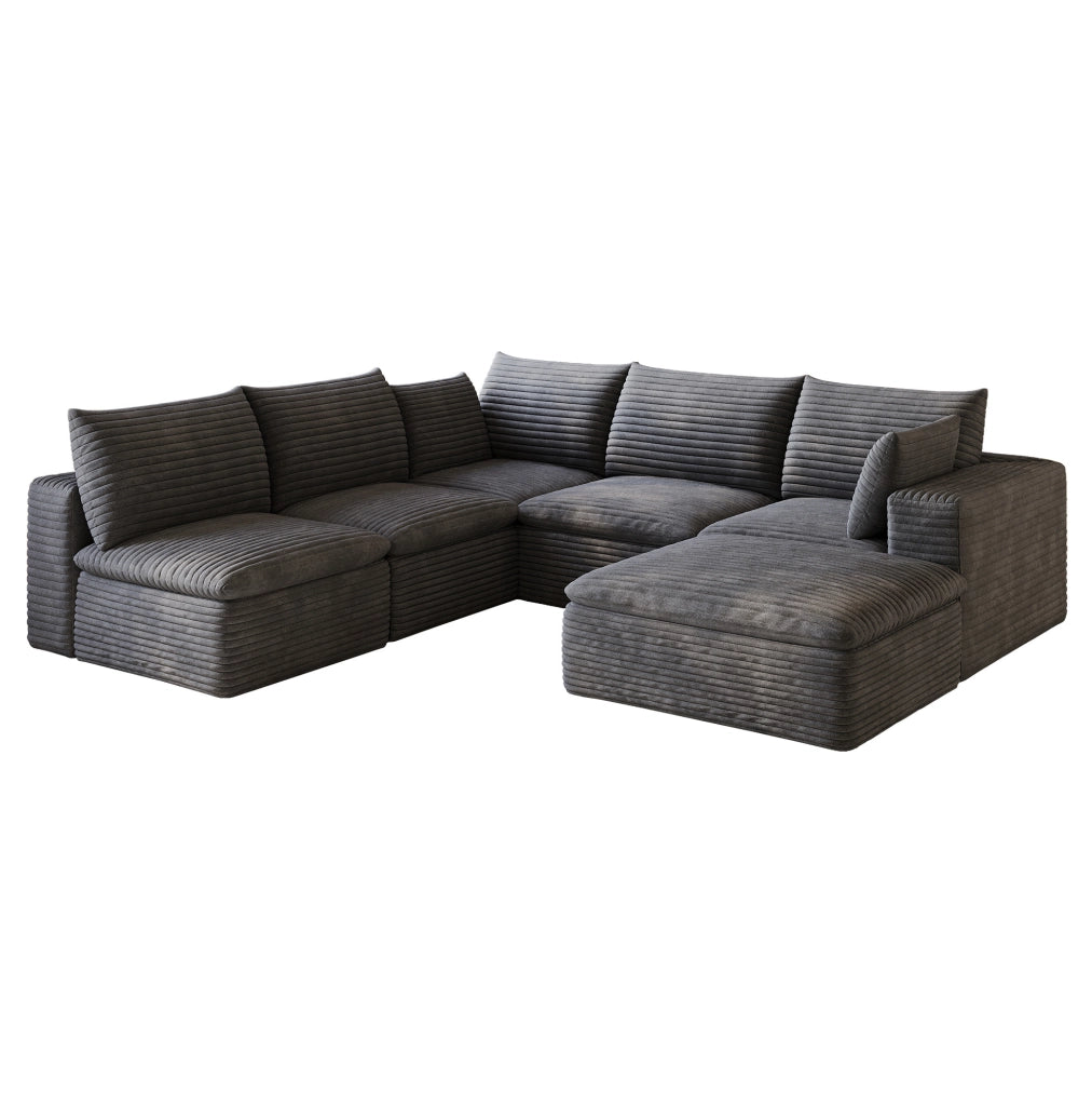 Divano modulare ULEVR in tessuto grigio scuro con supporto in schiuma e design componibile
