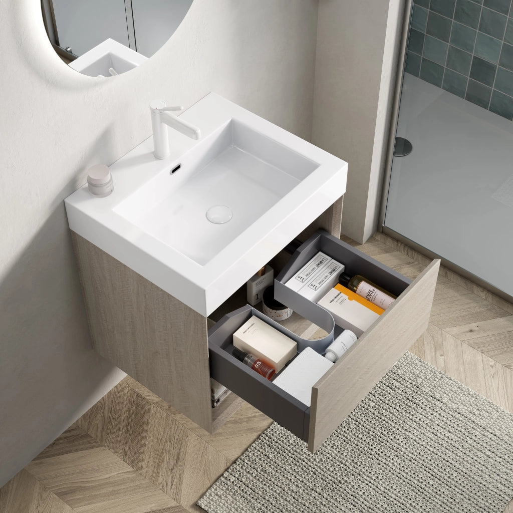 Mobile sottolavabo con 1 cassetto e 1 ripiano, lavabo integrato per bagno, 55×46×60 cm