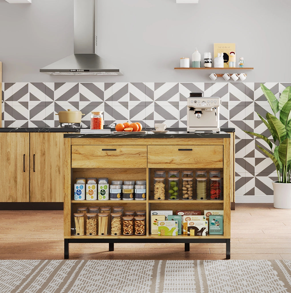 Isola da cucina 120 x 75 x 90 cm stile country in MDF nero e naturale