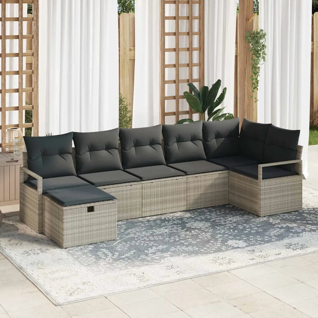 Set di divani con cuscino 7 pcs Grigio chiaro polyrattan