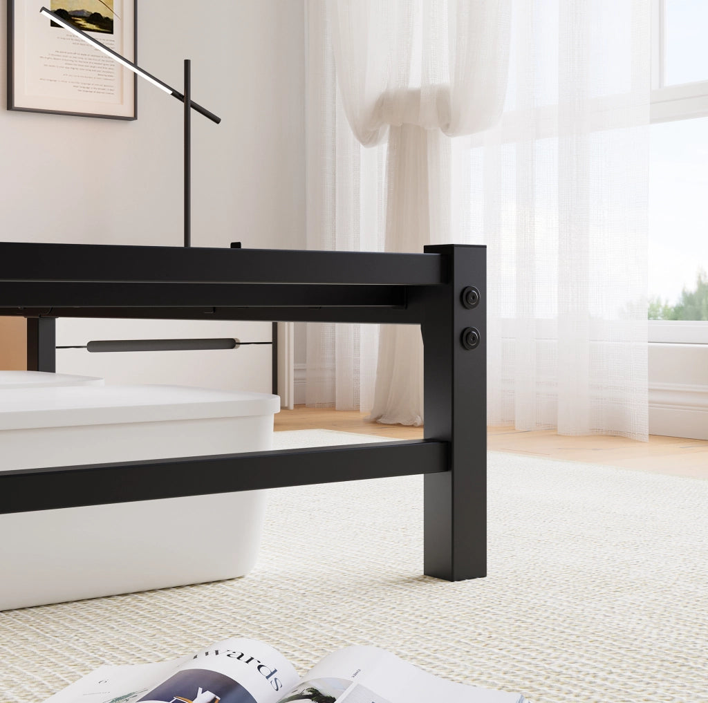 LETTO 140x200 cm in Metallo Nero con LED RGB, USB e spazio sotto letto