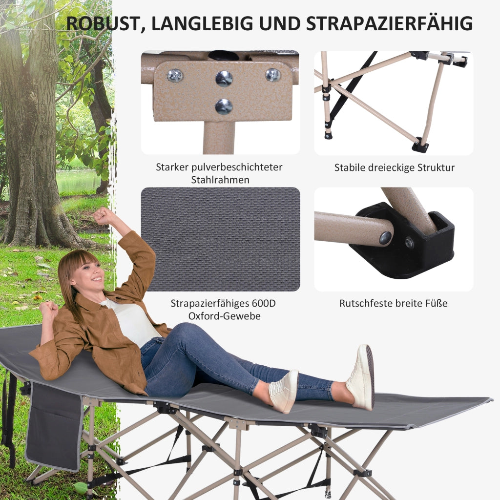 Brandina da Campeggio Pieghevole 190 x 68 x 52 cm Lettino Grigio con Borsa di Trasporto Resistente alle Intemperie