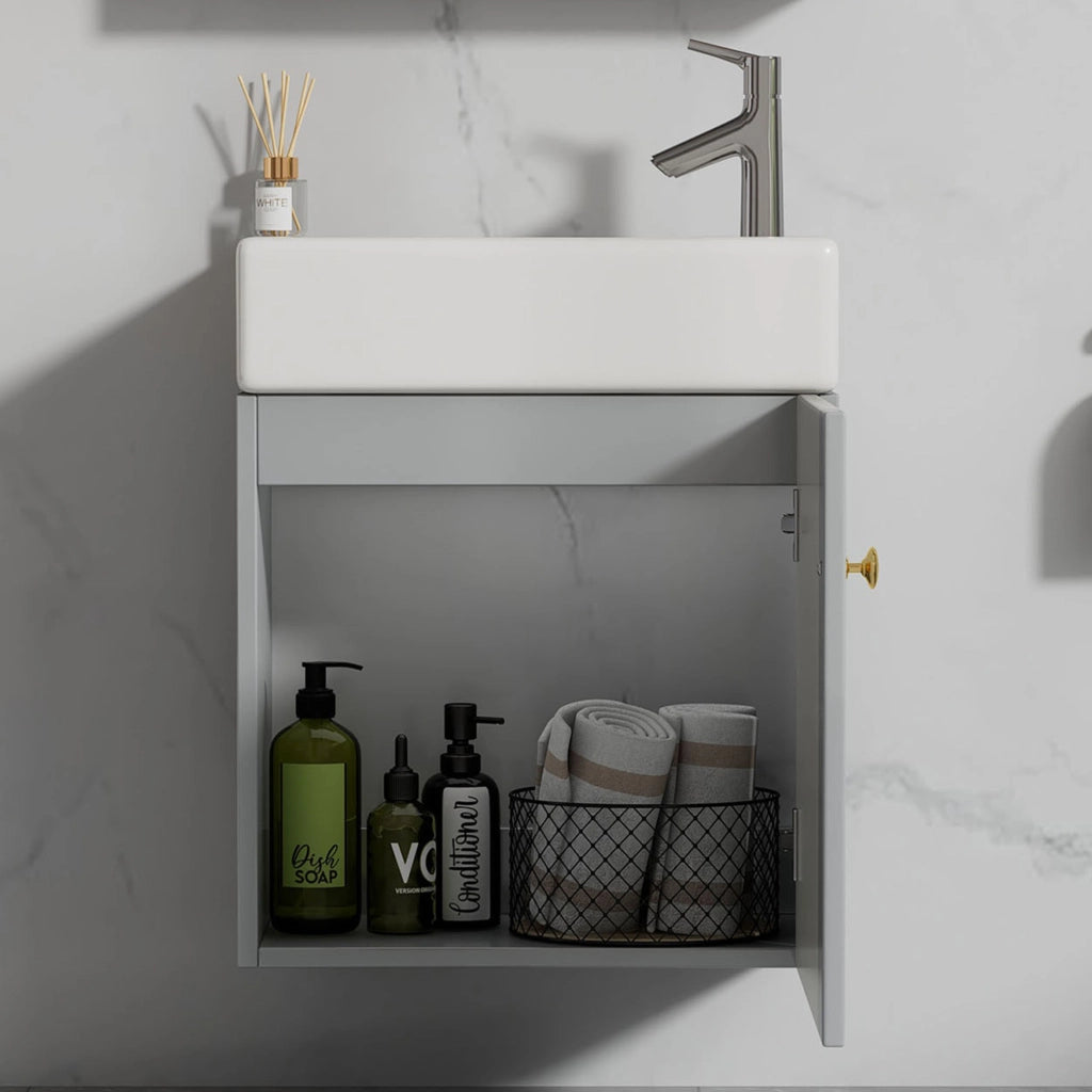Mobile bagno sospeso con lavabo in ceramica 46 cm con armadietto contenitore