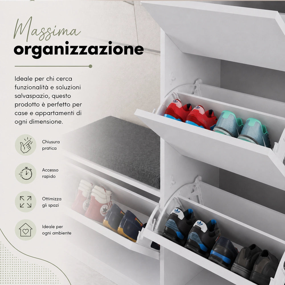 Scarpiera Salvaspazio 3 Ante Mobile Portascarpe 105x118,5 cm Multiuso Bianco