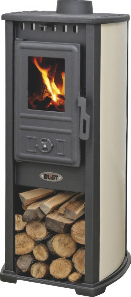 Stufa a Legna 5,9 kW Beige per 120 m³ con Piastra e Sportello in Ghisa, Berna Lux