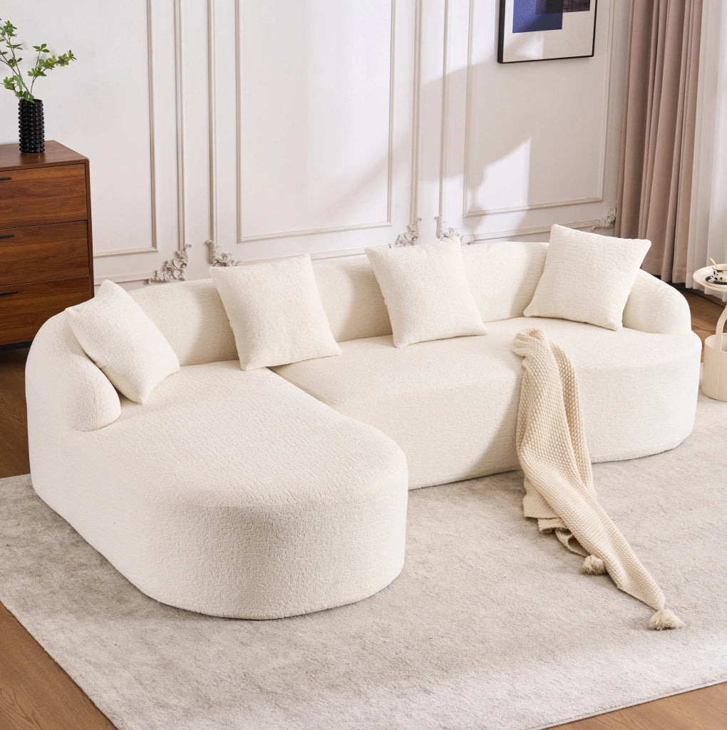Divano curvo 3 posti in ciniglia 243x150x67 cm bianco