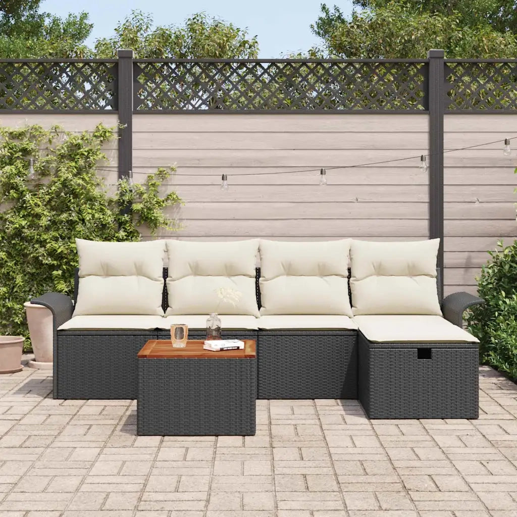 Set Divano da Giardino con cuscino 6 pcs Nero polyrattan 3359446