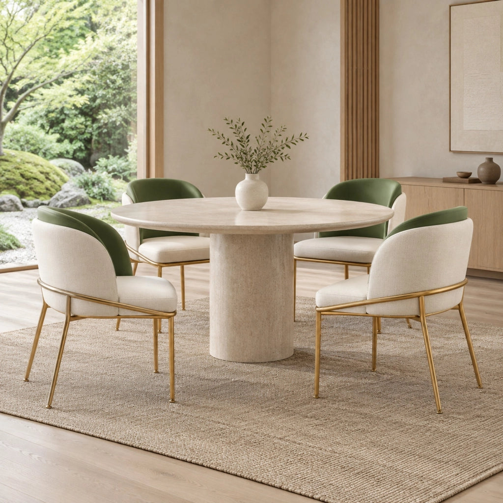 Sedia da pranzo, seduta 44,5 x 50,8 cm, beige verde e oro, metallo e legno, piedini regolabili