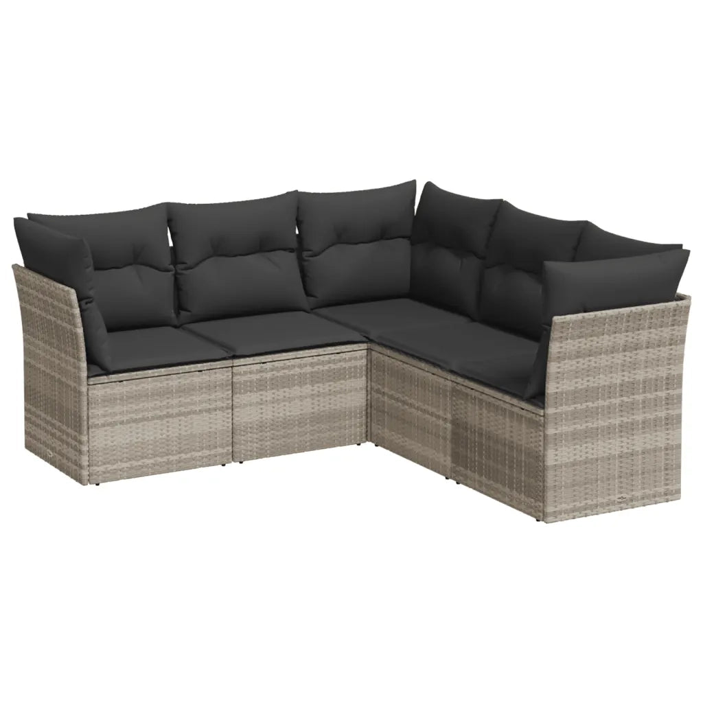 Set Divano da Giardino 5pz con Cuscini Grigio Chiaro Polyrattan