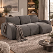 Divano modulare ULEVR 247 cm in velluto a coste grigio, 3 moduli convertibile in letto