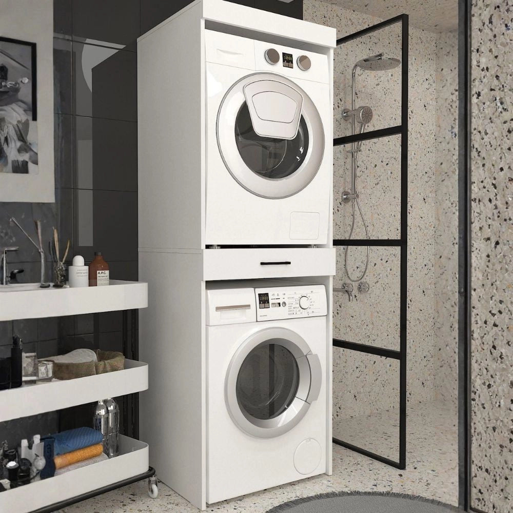 Colonna Bucato Fika Bianca Coprilavatrice e Copriasciugatrice con Cassetto Appoggio