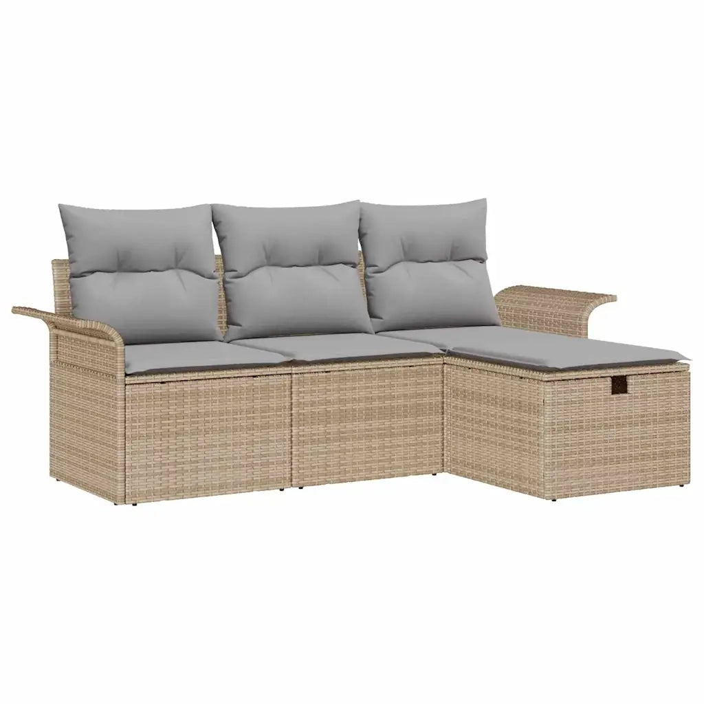 Set Divano da Giardino con cuscino 4 pcs Beige Poly Rattan