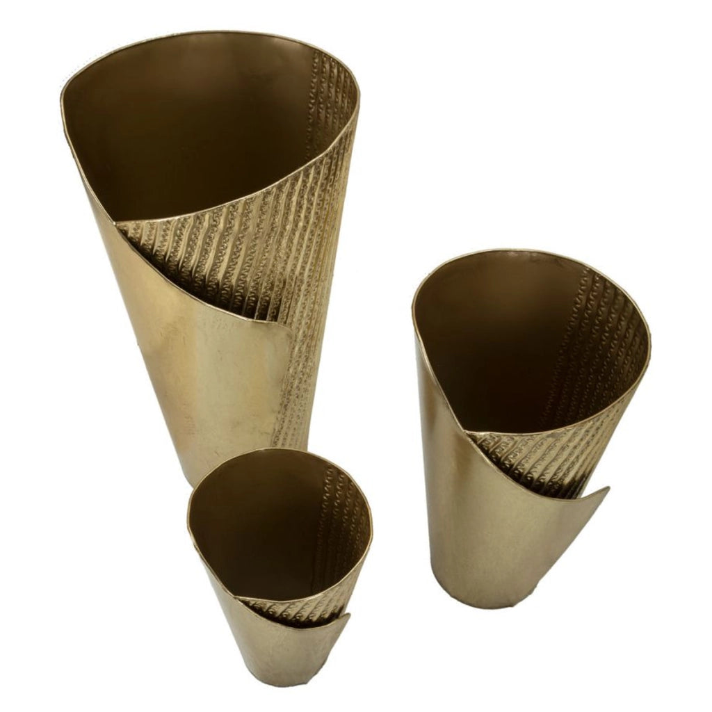 Set di 3 Vasi Decorativi VKH423, Oro, Metallo, 39x42x75 cm